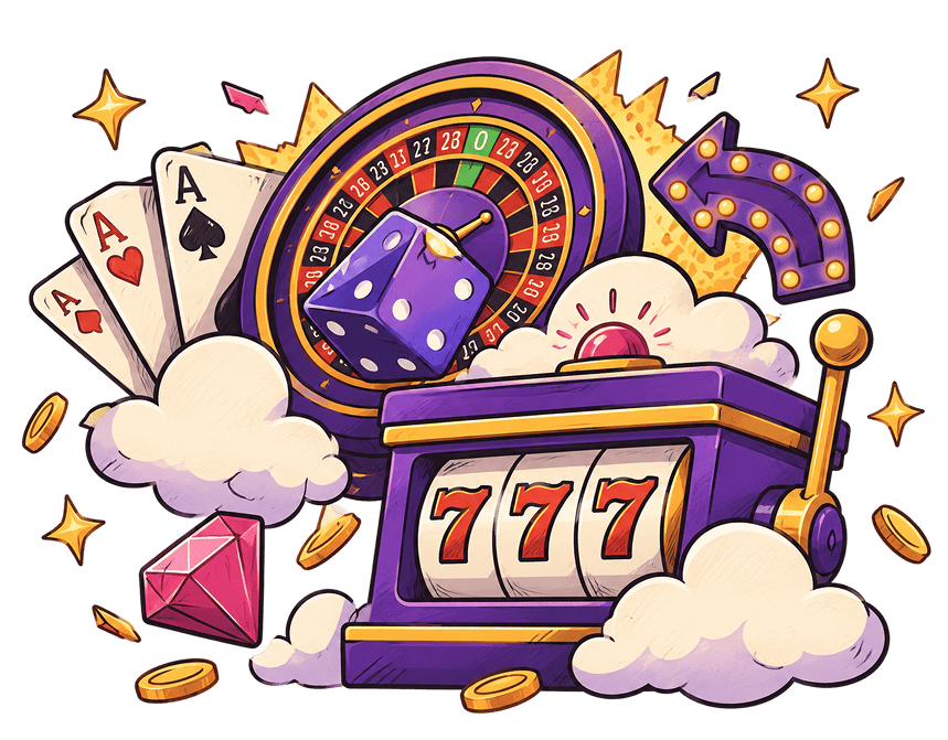Casino games, roulette, dice and slot machine illustration