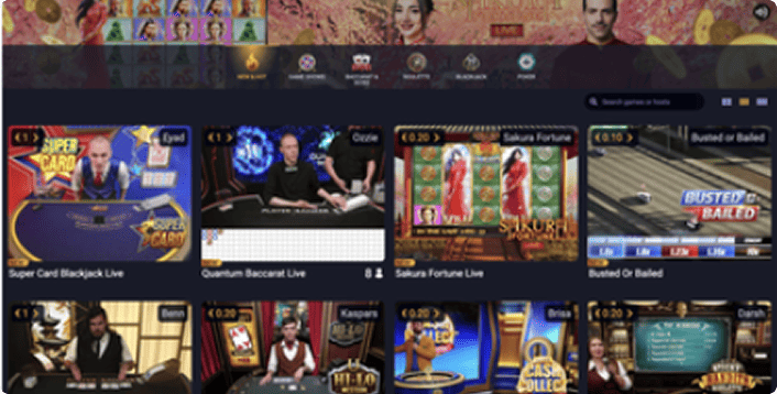 Live and instant casino games lobby