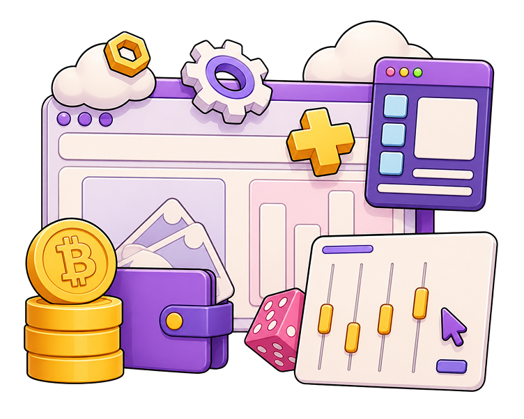 Third-party integration dashboard with controls, wallet and cryptocurrency